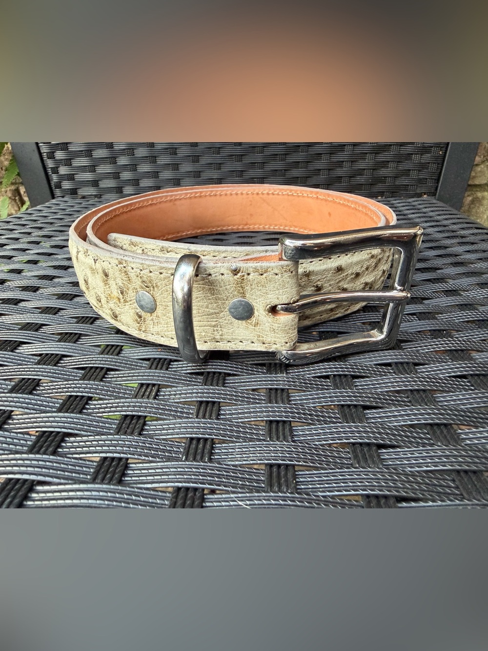 Genuine Ostrich Leather Belt Size 46 Beige Exotic Leather Western 54.5”